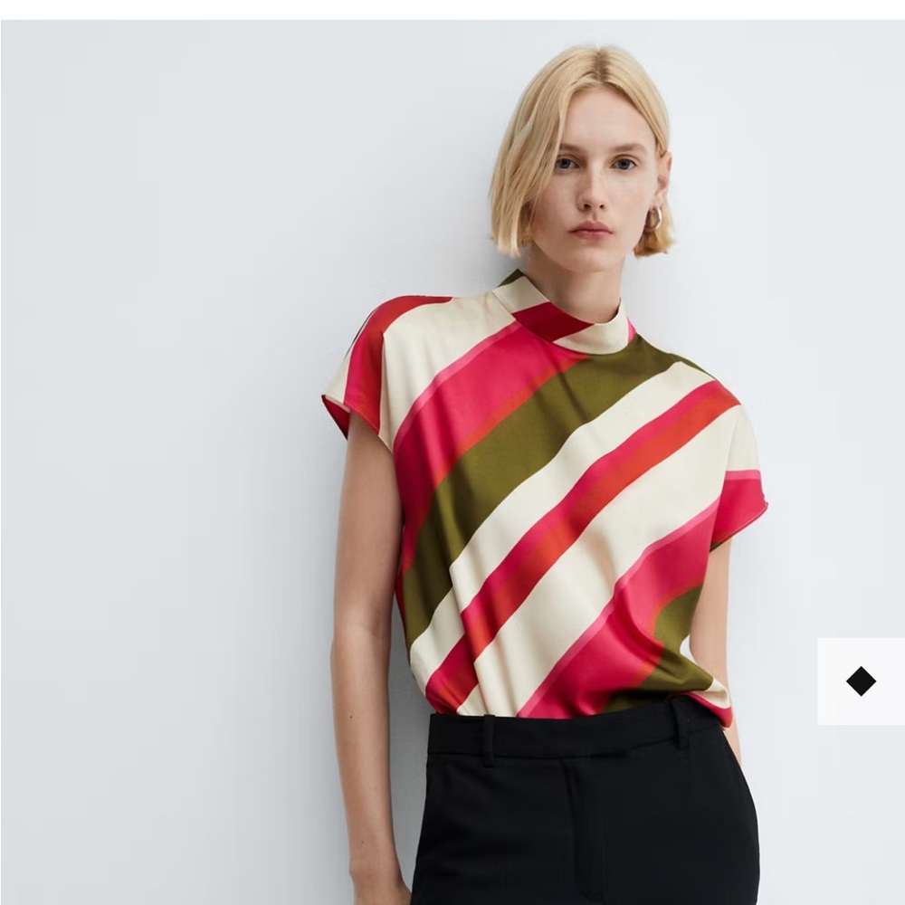 Mango Diagonal Striped Cap Sleeve Top in Pink, Olive, Cream and Orange